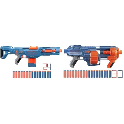 NERF Elite 2.0 Echo CS-10 Blaster, E9533F02 & Hasbro E9527F03 Nerf Elite 2 Shockwave RD-15 Blaster, 30 Nerf Darts, 15-Dart Rotationstrommel, Schnellfeuer mit Pump-Action, mit Erweiterungsoptionen von NERF