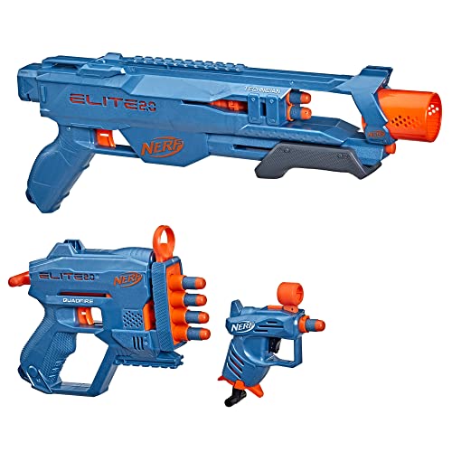 NERF Elite 2.0 Loadout 3-Blaster Pack – Technician DS-2, Quadfire QS-4, Ace SD-1 Blaster & 14 Elite Darts (mehrfarbig) von NERF