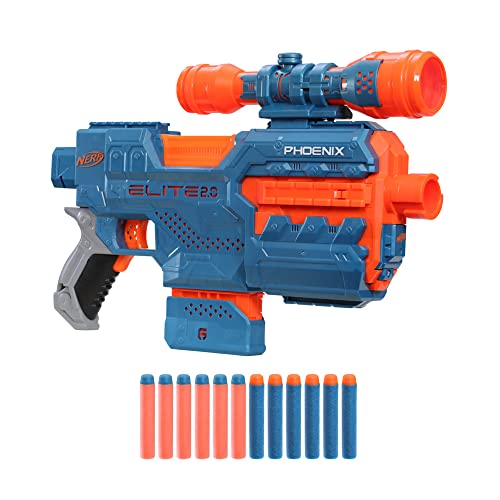 Nerf Elite 2.0 Phoenix CS-6 motorisierter Blaster, 12 Nerf Darts, Fernrohr, Clip-Magazin, mit Erweiterungsoptionen von NERF