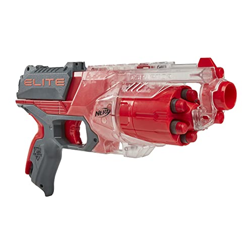 NERF Elite Disruptor Blaster, 6-Dart Trommel, 6 Elite Darts, Schnellfeuer, durchsichtiges Rot, Amazon Exclusive von NERF