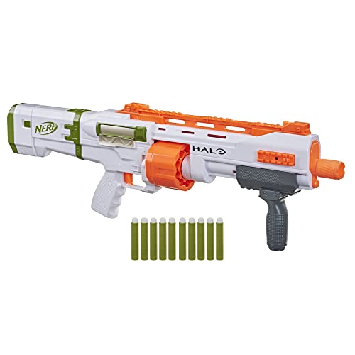 NERF Halo Bulldog SG Dart Blaster Pump-Action, 10-Dart Rotationstrommel, Tactical Rail Steckschienen, 10 NERF Darts, Freischaltungscode E9271 von NERF