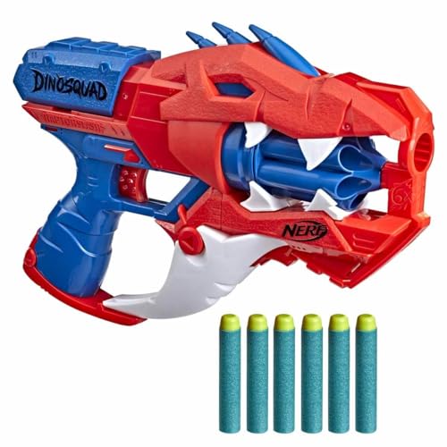 Nerf DinoSquad Raptor-Slash Blaster, 6-Dart Rotationstrommel, Schnellfeuer, 6 Darts, Velociraptor Dinosaurier Design von NERF