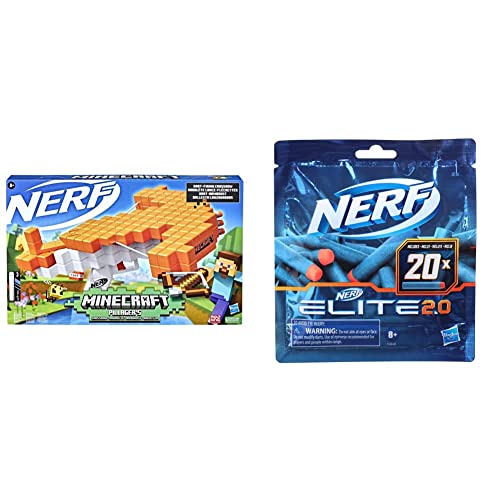 NERF abfeuernde Nerf Minecraft Pillager‘s Armbrust, echte Armbrust-Action, enthält 3 Nerf Elite Darts & Hasbro F0040EU5 Nerf Elite 2.0 20er Dart Nachfüllpackung – enthält 20 Nerf Elite 2.0 Darts von NERF