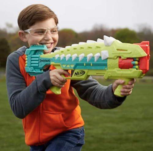 Nerf DinoSquad Armorstrike Blaster, Drehbart, 8 Dartpfeile, Griff, 16 Nerf Elite Dartpfeile, Ankylosaurus Design von NERF