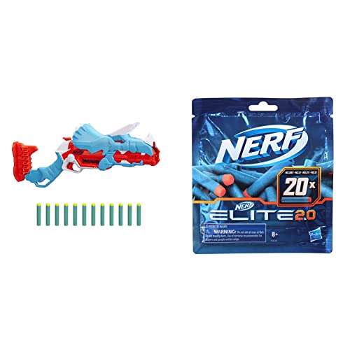 Nerf DinoSquad Tricera-Blast Blaster, aufklappbarer 3-Dart Lauf, 12 Nerf Darts & Nerf Elite 2.0 20er Dart Nachfüllpackung – enthält 20 Nerf Elite 2.0 Darts, kompatibel mit Allen Nerf Elite Blastern von NERF