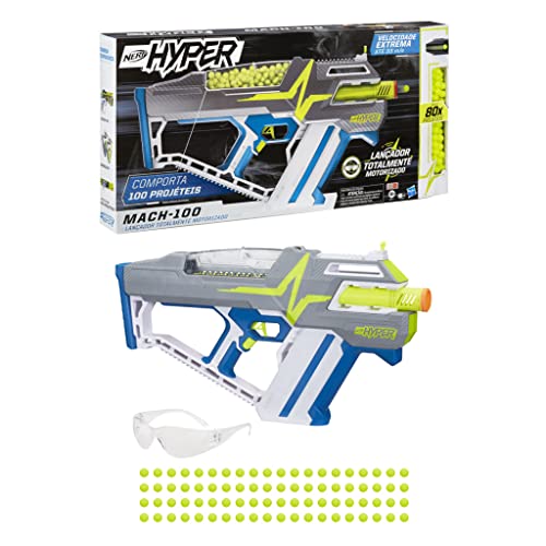 Nerf E8911190 SMG HyperMach-100 – Motorisierter Launcher – 80 x Hyper – 33 mps, einfaches Aufladen, Kapazität für 100 Nachfüllungen von NERF