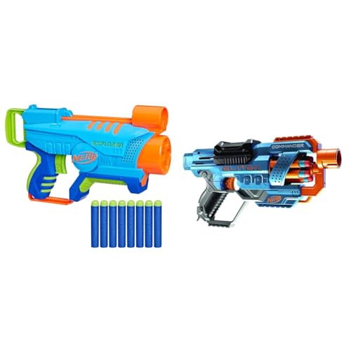 Nerf Elite Jr. Explorer Easy-Play Blaster, kann einfach geladen und abgefeuert Werden & Elite 2.0 Commander RD-6 Blaster, 12 Nerf Darts, 6-Dart Rotationstrommel Nerf Elite Jr. Explorer Easy-Play Blaster, kann einfach geladen und abgefeuert Werden & Elite 2.0 Commander RD-6 Blaster, 12 Nerf Darts, 6-Dart Rotationstrommel von NERF
