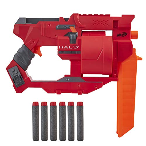 Nerf Halo Mangler Dart Blaster – Spannschlitten, 6-Dart Rotationstrommel – enthält 6 Nerf Elite Darts von NERF