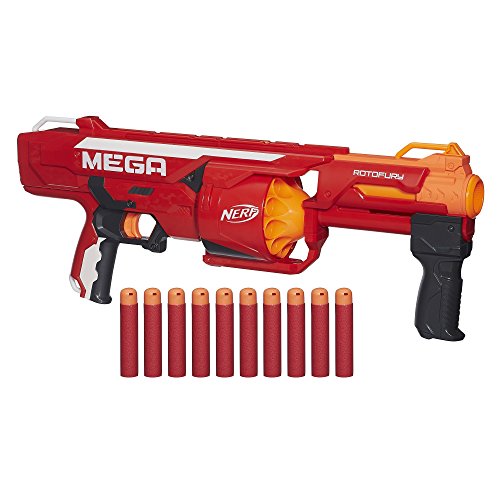 NERF N-Strike Mega Series RotoFury Blaster - Mega Whistler Darts bis zu 27,4 m - 10 Darts - Rotierende Trommel - Slam-Fire-Action - Für Jungen ab 9 Jahren von Nerf