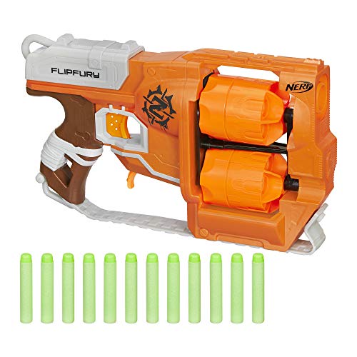 NERF Zombie Strike FlipFury Blaster - 2 Flipping 6-Dart Drums - Fire 6 Darts, Flip, Fire 6 More - 12 Zombie Strike Elite-Darts (Amazon Exclusive) von NERF