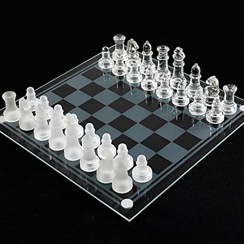 Traditionelle Spiele Schach Glasschachsatz transparentes Brettspiel mit mattierten und klaren Stücken, Filzboden, for Familienspiel Nacht, Kinder, Junge oder Mädchen(20cm/7.8inch) von NESPIQ