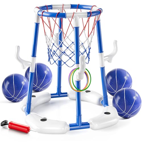 2-in-1 Pool-Basketball-Spielzeug, 4 Bälle/12 Ringe/Pumpe, Poolspiele für Kinder von 4 bis 8 Jahren, Wasserspielzeug, Partyspielzeug 2-in-1 Pool-Basketball-Spielzeug, 4 Bälle/12 Ringe/Pumpe, Poolspiele für Kinder von 4 bis 8 Jahren, Wasserspielzeug, Partyspielzeug von NESTALK