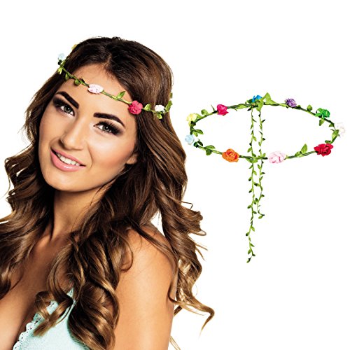 NET TOYS Blumen Haarreif Haarband mit Blüten bunt Blumenhaarband Hippie Haarschmuck Blumenkind von NET TOYS