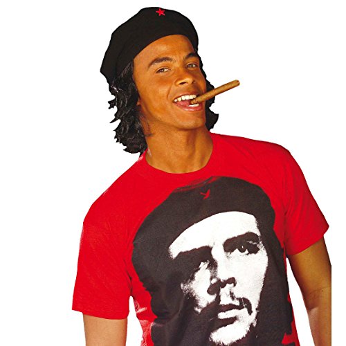 NET TOYS Che Guevara Mütze mit Haaren Cap Hut Freiheitskämpfer roter Stern Kopfbedeckung Kuba Faschingsmütze Karnevalsmütze von NET TOYS
