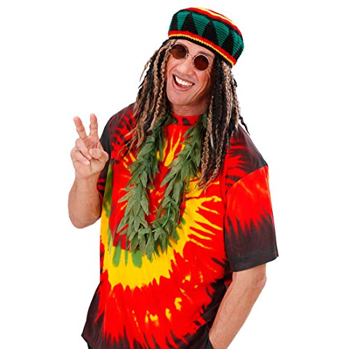 NET TOYS Deko Hanf Kette Hippie Kostüm Rasta Reggae Hanfkette Cannabis Scherzartikel Rastafarie Karneval Fasching von NET TOYS