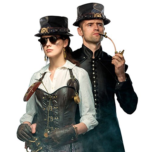 NET TOYS Gothic Zylinder Steampunk Hut Zylinderhut Retrolook Lederhut Lederzylinder von NET TOYS