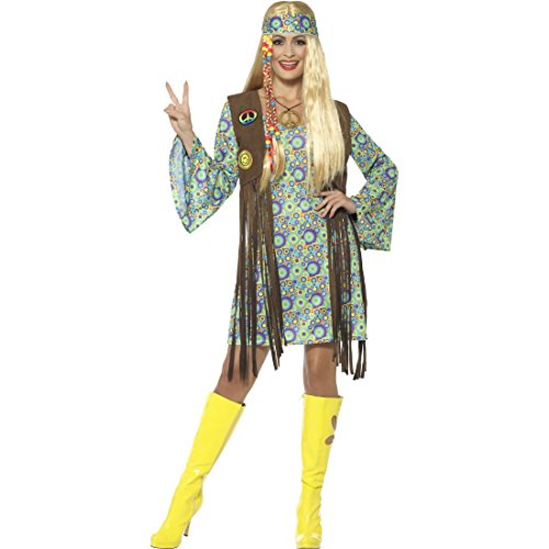 NET TOYS Hippie Kostüm Damen Flower Power Kleid L (42/44) 70er Jahre Kleidung Frau Boho Karnevalskostüm von NET TOYS