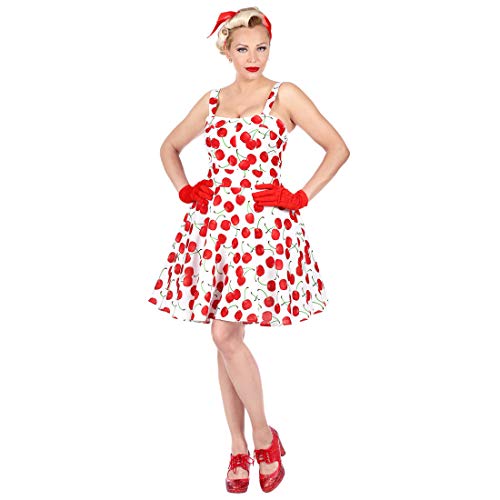NET TOYS 50er Jahre Rockabilly Kleid mit Kirschen für Frauen | Weiß-Rot in Größe L (42/44) | Außergewöhnliche Damen-Bekleidung Vintage Pin-Up Dress | EIN Highlight für Mottoparty & Themenabend von NET TOYS