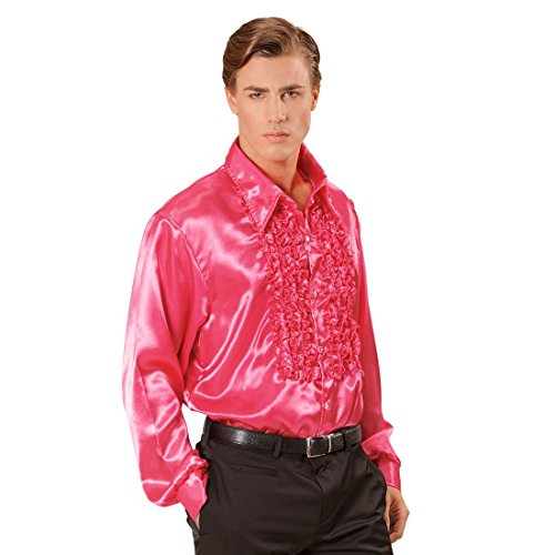 NET TOYS 70er Jahre Rüschenhemd Satinhemd Männer Pink M/L 48-52 Satin Hemd Herren Retro Discohemd Schlager Schlagerhemd Disco Herrenkostüm Faschingskostüm von NET TOYS
