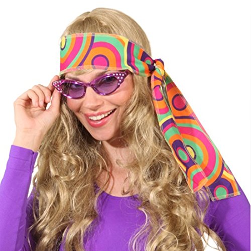 NET TOYS 70er Jahre Stirnband Hippie Haarband pink-grün Flower Power Kopfband 60er Jahre Haar Band Peace Haarschmuck Fasching Mottoparty Kopfschmuck Karnevalskostüme Accessoires von NET TOYS