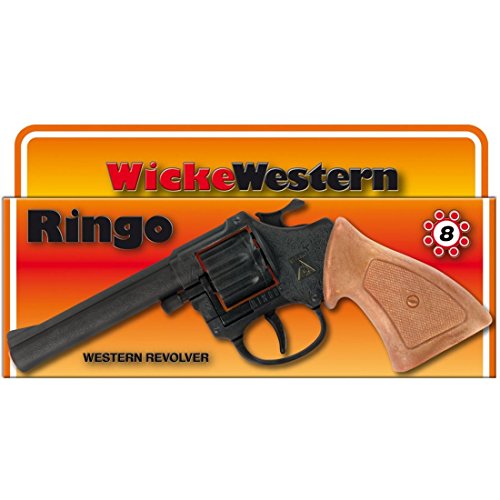 NET TOYS 8 Schuss Ringo Pistole 198 mm schwarz-braun Sheriff Revolver Western Colt Spielzeug Texas Waffe Cowboy Knarre von NET TOYS