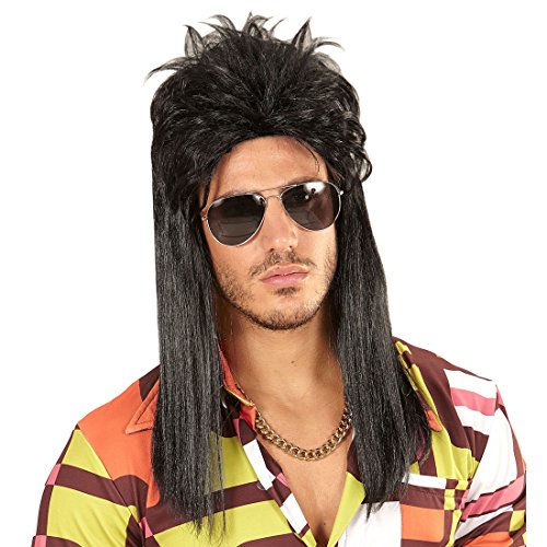 NET TOYS 80er Jahre Herrenperücke Rocker Vokuhila Perücke schwarz New Kids Faschingsperücke Assi Proll Perücke für Herren von NET TOYS