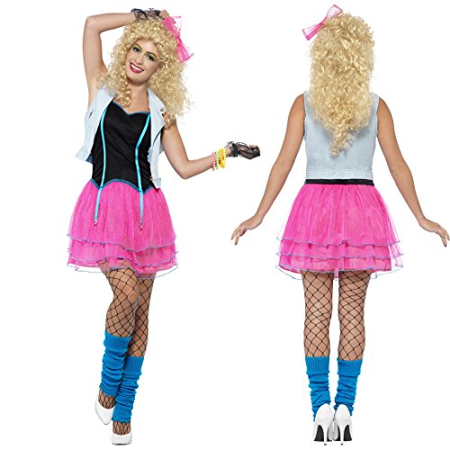 NET TOYS 80er Jahre Kostüm Damen Neonkleid L 44/46 Popstar Faschingskostüm Girly Mode Outfit Disco-Kostüm Rockstar Kleidung Achtziger Party von NET TOYS