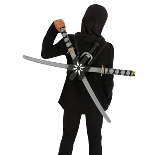 NET TOYS Angesagte Ninja-Schwerter mit Rückhalterung - Grau-Schwarz - Cooles Unisex-Kostüm-Zubehör Samurai-Schwert mit Dolchen von NET TOYS