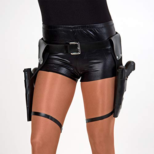 NET TOYS Angesagter Lara Croft Pistolengürtel mit 2 Taschen - Schwarz 120cm - Originelles Unisex-Kostüm-Zubehör Cosplay Pistolenholster - Bestens geeignet für Karneval & Kostümfest von NET TOYS