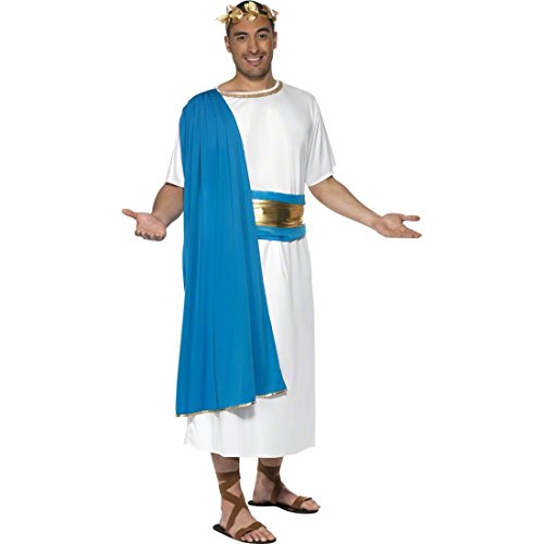 NET TOYS Antikes Römer Kostüm blau-weiß L 52/54 Senatorkostüm römische Kostüme Senator Herrenkostüm Karneval von NET TOYS