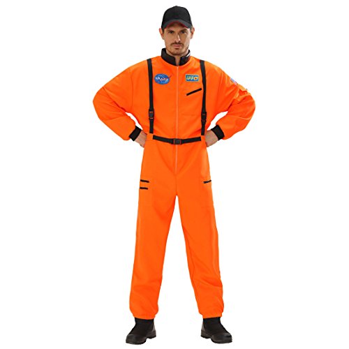 NET TOYS Astronauten-Anzug Herren-Kostüm, Orange S 48, Weltall Faschingskostüm Weltraumanzug Verkleidung, Space Overall Kosmonaut von NET TOYS