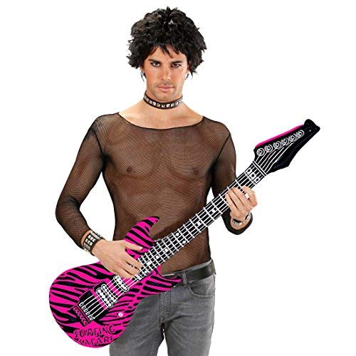 NET TOYS Aufblasbare Gitarre Deko Luftgitarre rosa Zebra Rocker Inflatable Guitar Rockstar Gummigitarre Party Gitarren Instrument Mottoparty Musikinstrument Accessoire Partydeko aufblasbar von NET TOYS