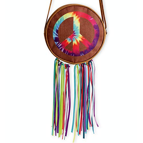 NET TOYS Auffällige Hippie-Tasche mit bunten Fransen 22 x 22 cm - Ausgefallenes Frauen-Kostüm-Zubehör Schultertasche 70er Jahre - Perfekt geeignet für Karneval & Festival von NET TOYS