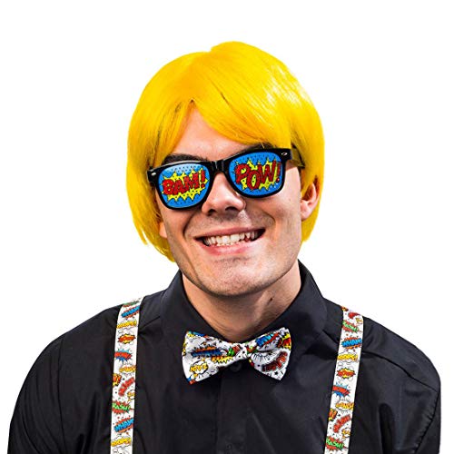 NET TOYS Auffälliges Accessoire-Set Pop Art mit Brille, Fliege & Hosenträger | Einheitsgröße | Knalliges Unisex-Kostüm-Zubehör Comic Strip | Bestens geeignet für Mottoparty & Fastnacht NET TOYS Auffälliges Accessoire-Set Pop Art mit Brille, Fliege & Hosenträger | Einheitsgröße | Knalliges Unisex-Kostüm-Zubehör Comic Strip | Bestens geeignet für Mottoparty & Fastnacht von NET TOYS
