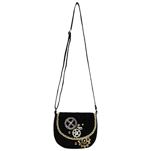 NET TOYS Außergewöhnliche Steampunk Umhängetasche für Damen - 18x20cm - Aufwendiges Frauen-Kostüm-Zubehör Viktorianische Schultertasche mit Applikationen - Bestens geeignet für Karneval & Kostümfest von NET TOYS