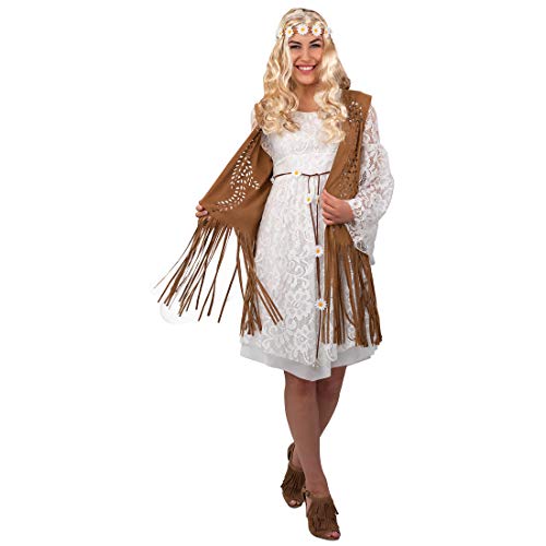 NET TOYS Authentische Hippie-Weste mit Fransen - Braun - Lässiges Frauen-Kostüm-Zubehör Fransenjacke in Leder-Optik - Genau richtig für Fasching & 70er-Party von NET TOYS