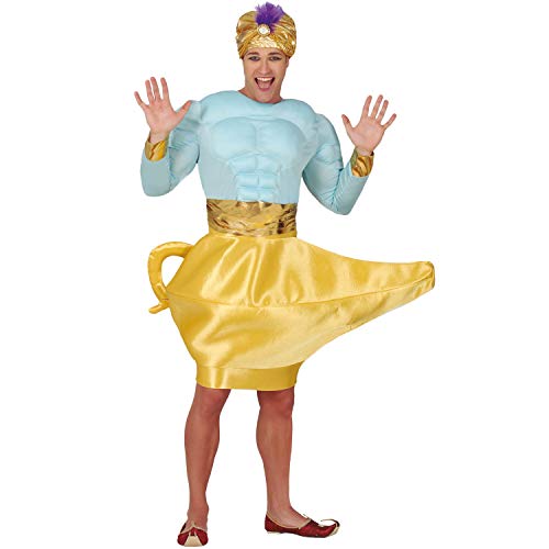 NET TOYS Bezauberndes Flaschengeist-Kostüm für Herren - Blau-Gold L (52/54) - Glänzende Männer-Verkleidung Dschinn - Der Hit für Karneval & Mottoparty von NET TOYS