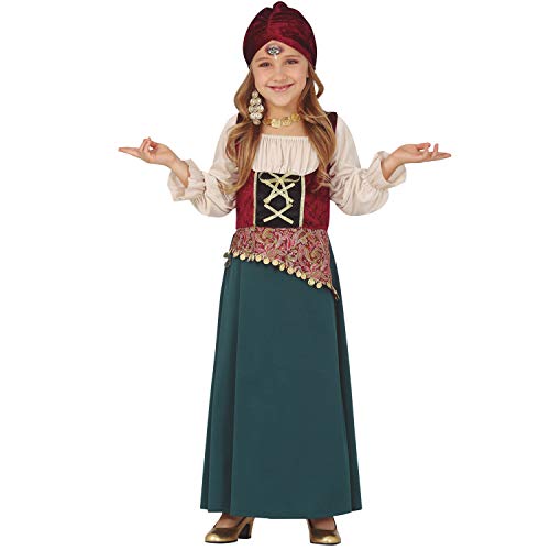NET TOYS Bezauberndes Wahrsagerin-Kostüm für Mädchen 5-6 Jahre, 110-115 cm - Entzückende Kinder-Verkleidung Zigeunerin mit Kleid & Bandana - Genau richtig für Fasching & Kostümfest von NET TOYS