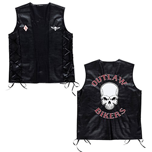 NET TOYS Biker Weste Rocker Lederweste M/L 50/52 Totenkopf Bikerweste Motorrad Rockerweste Gothic Skull Motorradweste Hardrock Kunstlederweste Karneval Kostüm Zubehör von NET TOYS