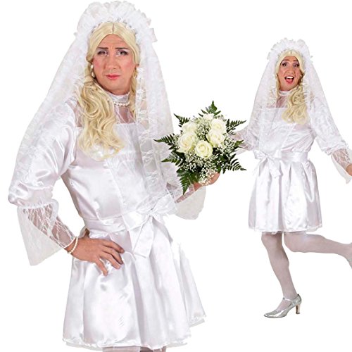 NET TOYS Braut Kostüm Drag Queen Kleid weiß XL 54/56 Männer Brautkleid Herren Kleid Junggesellenabschied Brautkostüm Männerballett von NET TOYS