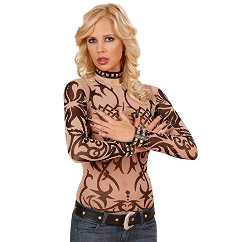 NET TOYS Damen Tattoo Shirt Sleeve Tribal Shirt Tattooshirt Tribalshirt Oberteil Damenoberteil Damenshirt Kostüm Zubehör Fasnet Fasnacht von NET TOYS