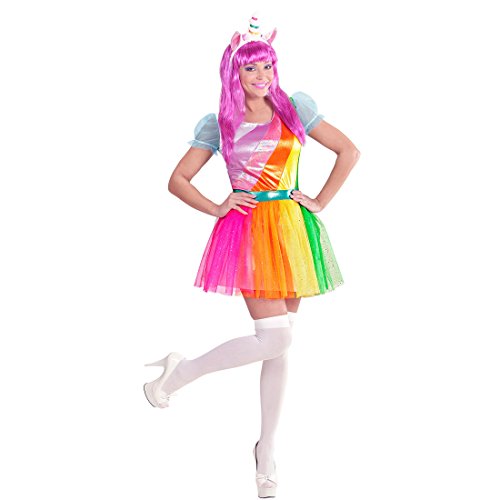 NET TOYS Einhorn Kostüm Damen Regenbogen Kleid M (38/40) Faschingskostüm mit Haarreif Unicorn Verkleidung von NET TOYS