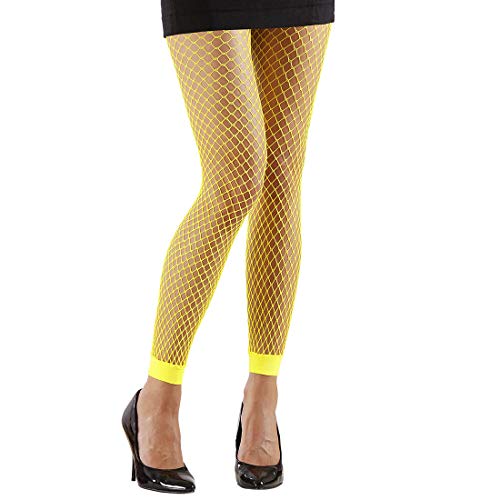 NET TOYS Elegante Netzstrumpfhose feinmaschig - Neongelb - Aufregende Damen-Strumpfhose ohne Fuß 90s Style - Bestens geeignet für Fasching & Karneval von NET TOYS