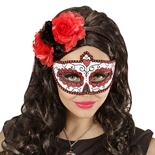 NET TOYS Elegante Sugar Skull Maske - Rot-Weiß - Hübsches Damen-Kostüm-Zubehör Dia de los Muertos - Genau richtig für Halloween & Fasching von NET TOYS