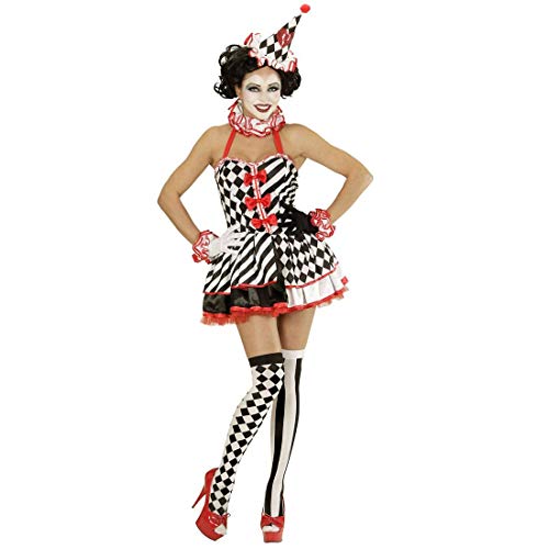 NET TOYS Elegantes Pierrot-Kostüm Damen - Schwarz-Weiß S (34/36) - Aufregende Frauen-Verkleidung Harlekin-Kleid Clown - EIN Highlight für Fasching & Karneval von NET TOYS