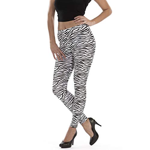NET TOYS Extravagante Zebra-Leggings für Frauen - Schwarz-Weiß L/XL (44-50) - Angesagtes Damen-Kostüm-Zubehör Stretch-Hose Animal-Print Zebralook - Ideal für Themenabend & Fasching von NET TOYS