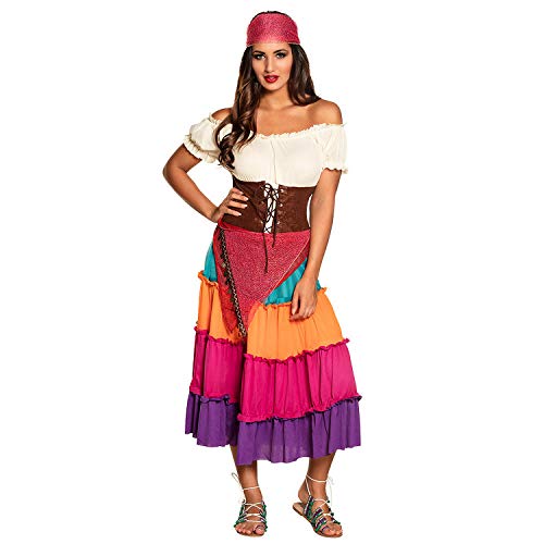 NET TOYS Extravagantes Wahrsagerin-Kostüm 40/42 (M) - Geheimnisvolle Damen-Verkleidung Zigeunerin Kleid mit Bandana - EIN Highlight für Fasching & Karneval von NET TOYS