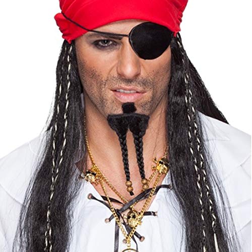 NET TOYS Falscher Piratenbart mit Perlen - Schwarz - Originelles Herren-Accessoire Jack Sparrow Kunst-Bart - Wie geschaffen für Piratenparty & Karneval von NET TOYS