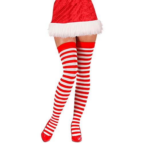 NET TOYS Geringelte halterlose Strümpfe Miss Santa - Rot-Weiß - Entzückendes Damen-Kostüm-Zubehör Weihnachtsstrümpfe Weihnachtsfrau - Wie geschaffen für Weihnachten & Karneval von NET TOYS