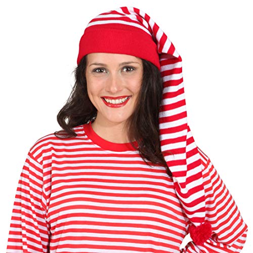NET TOYS Gestreifte Schlafmütze für Damen & Herren | Rot-Weiß | Verträumte Unisex-Kopfbedeckung Schnarchnase geeignet für Nachthemdenball & Karneval von NET TOYS
